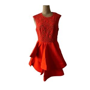 Xenia Boutique Red Lace‎ Dress Tiered Ruffle Party Cocktail Sleeveless Sz 4 NWT